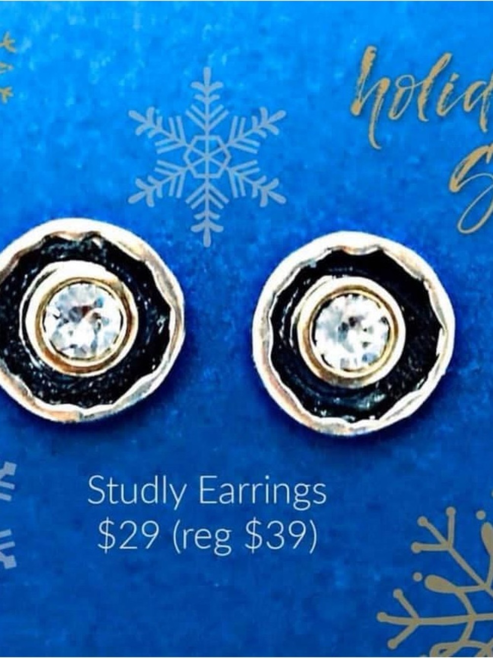 Retired Grace & Heart Studly Black and Silver Crystal Stud Earrings